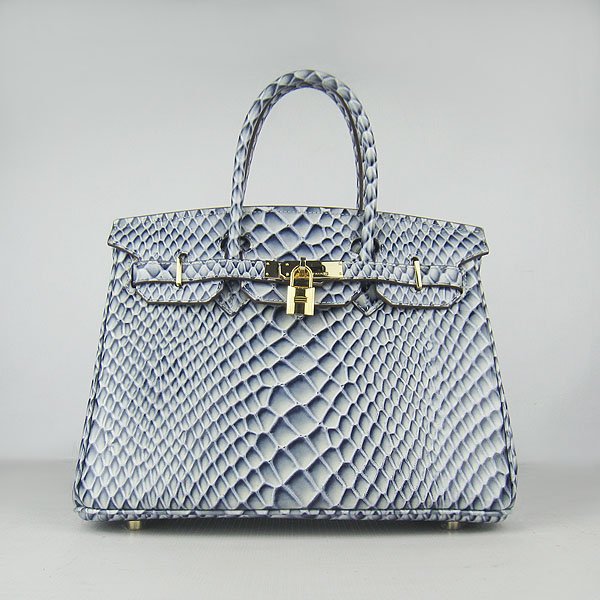 Replica Hermes Birkin 30CM Fish Veins Leather Bag Blue 6088 On Sale